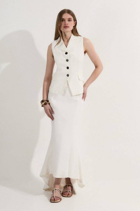 Karen Millen Skirts Ivory Premium Summer Linen Fishtail Maxi Skirt Women