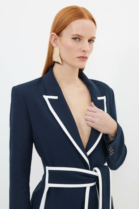 Karen Millen Suits Midnight Compact Stretch Tailored Belted Tipped Set Women