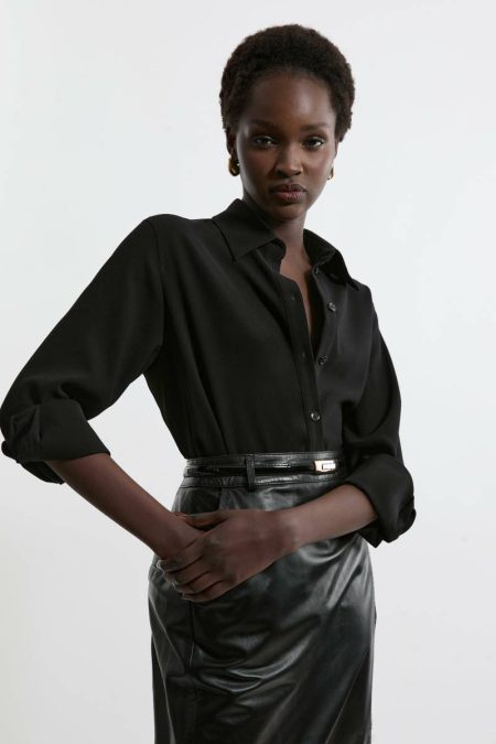 Karen Millen Tailored Crepe Essential Shirt Women Tailoring Khaki