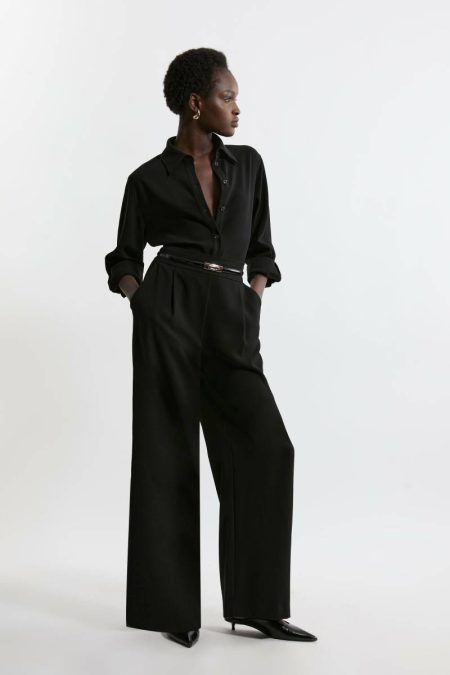 Karen Millen Tailored Crepe Essential Wide Leg Pants Tailoring Ivory Women