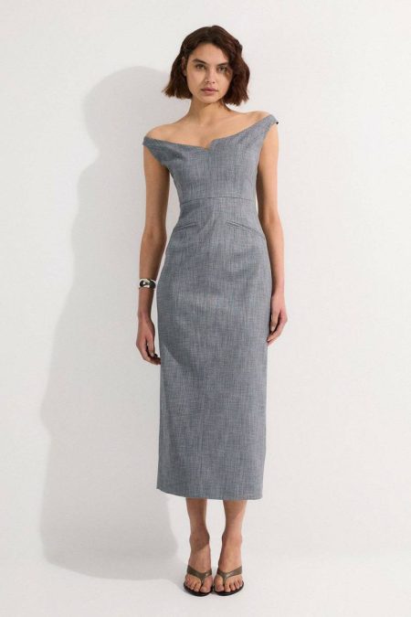 Karen Millen Tailored Marl Strappy Pencil Maxi Dress Women Navy Maxi Dresses