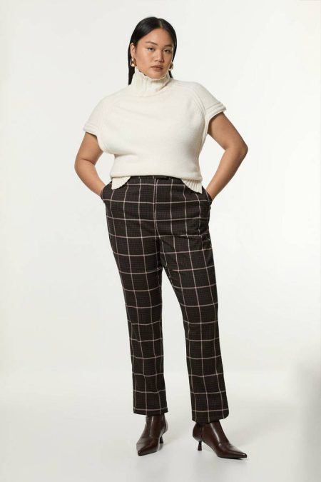Karen Millen Tailoring Brown Women Plus Size Flannel Straight Leg Split Front Dress Pants