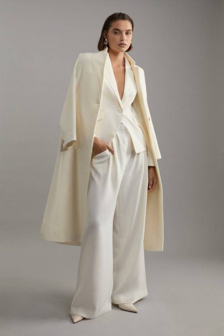 Karen Millen Tailoring Ivory Women Petite Tailored Crepe Pleat Detail Wide Leg Pants