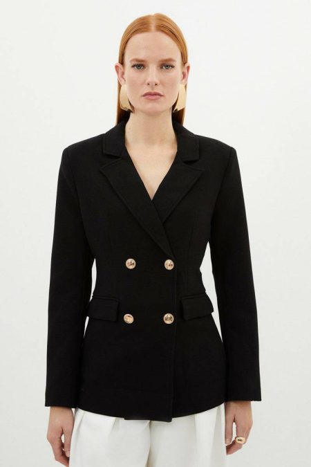 Karen Millen Tailoring Petite Compact Essential Tailored Double Breasted Blazer Women Camel