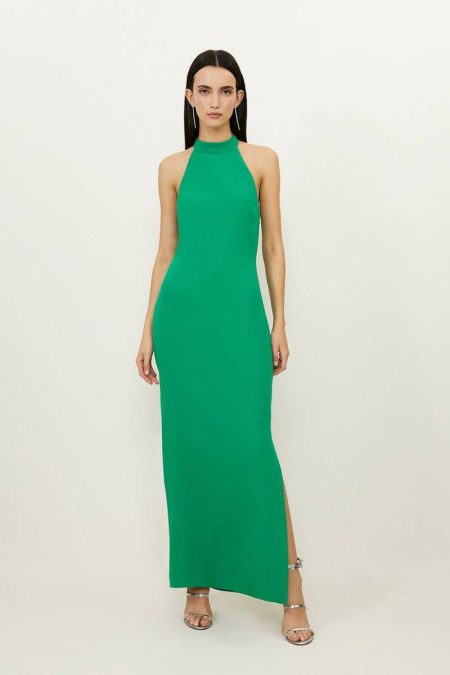 Karen Millen Tailoring Petite Fluid Tailored Halterneck Open Back Maxi Dress Women Green