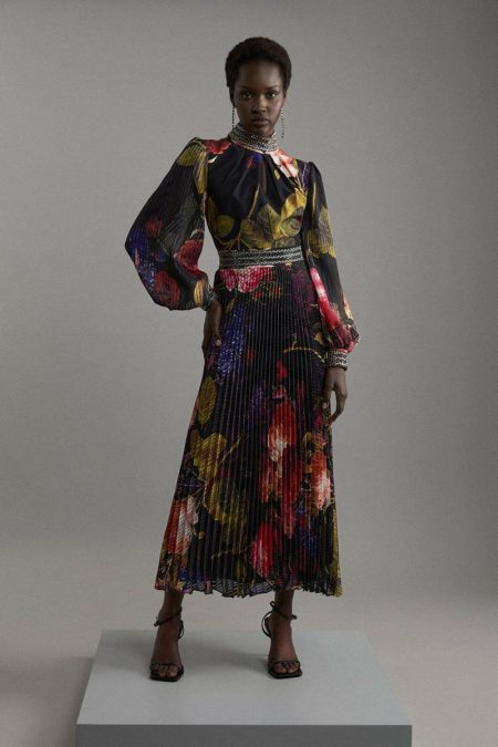 Karen Millen Tailoring Tall Diamante Trim Floral Woven Maxi Dress Women Floral