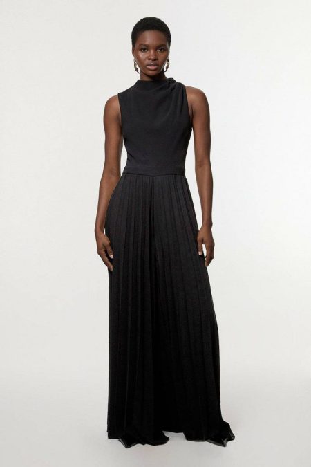 Karen Millen Tailoring Women Black Soft Tailored Halter Neck Pleated Jumpsuit