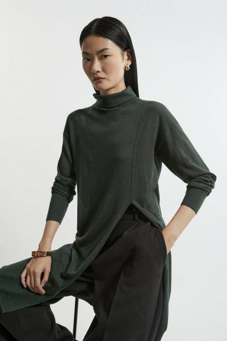 Karen Millen Tall Cashmere Blend Deep Slip Longline Knit Top Tailoring Olive Women