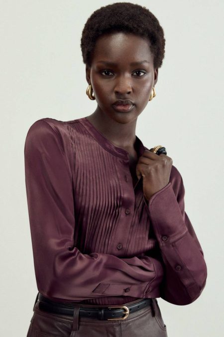 Karen Millen The Founder Satin Pintuck Woven Blouse Red Tailoring Women