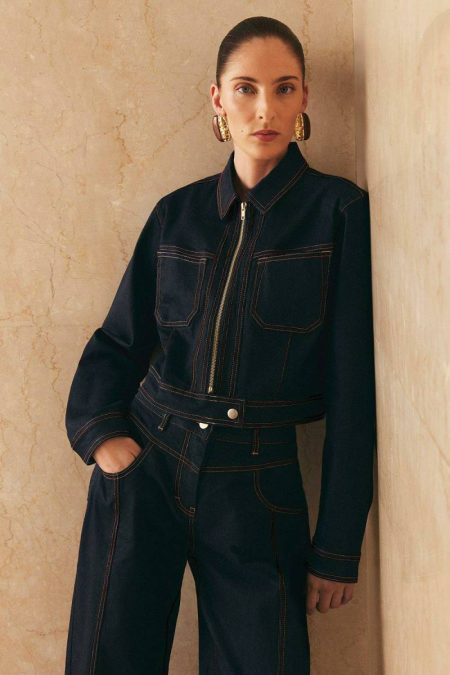 Karen Millen Two-Piece Sets Indigo Denim Contrast Stitch Detail Zip Through Jacket Women Indigo