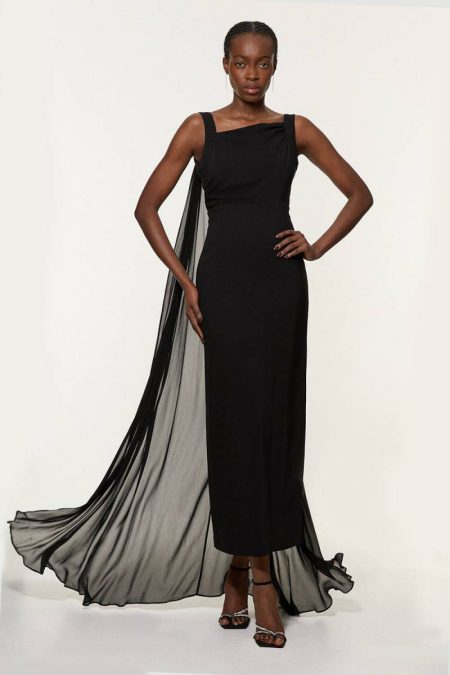 Karen Millen Viscose Cady Backless Bodycon Maxi Dress With Detachable Viscose Georgette Cape Maxi Dresses Women Black