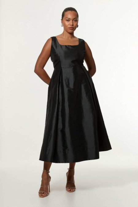 Karen Millen Women Black Plus Size Taffeta Full Skirt Tailored Midi Dress Midi Dresses