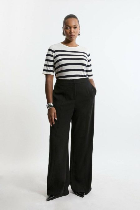 Karen Millen Women Black Plus Size Tailored Crepe Seam Detail Straight Leg Pants Tailoring