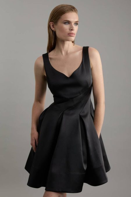 Karen Millen Women Black Structured Viscose Satin Tailored Prom Mini Dress Tailoring