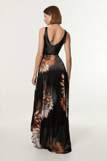 Karen Millen Women Floral Tailoring Viscose Satin Printed Panelled Train Maxi Skirt