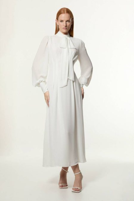Karen Millen Women Maxi Dresses Ivory Georgette Woven Tie Maxi Dress