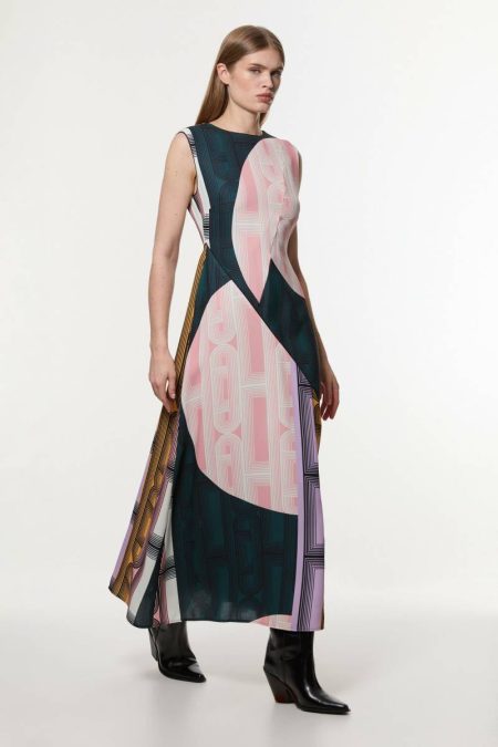 Karen Millen Women Multi Amelia Graham Petite Soft Tailored Printed Full Midaxi Dress Maxi Dresses