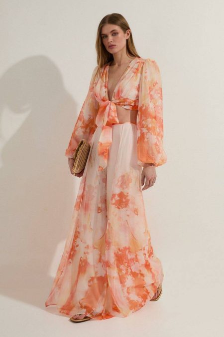 Karen Millen Women Orange Two-Piece Sets Ombre Floral Woven Wide Leg Pants