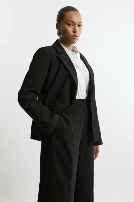 Karen Millen Women Plus Size Tailored Crepe Single Breasted Blazer Jacket Black Tailoring