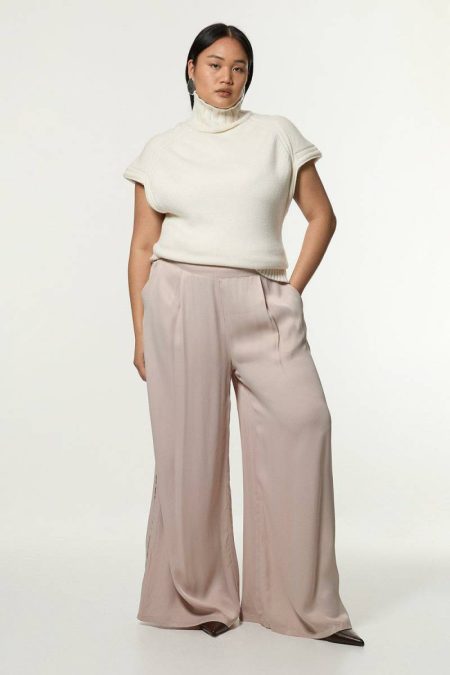 Karen Millen Women Plus Size Viscose Satin Wide Leg Woven Pants Silver Tailoring
