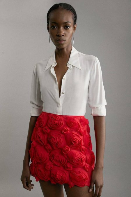 Karen Millen Women Red Skirts Crinkle Rosette Woven Mini Skirt