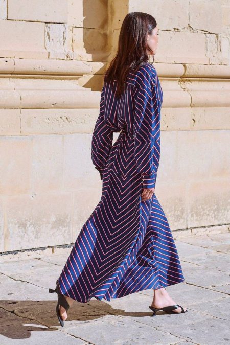 Karen Millen Women Skirts Navy Cotton Stripe Full Midi Skirt