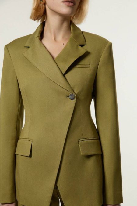 Karen Millen Women Tailoring Soft Structured Asymmetric Tailored Single Breasted Blazer Moss