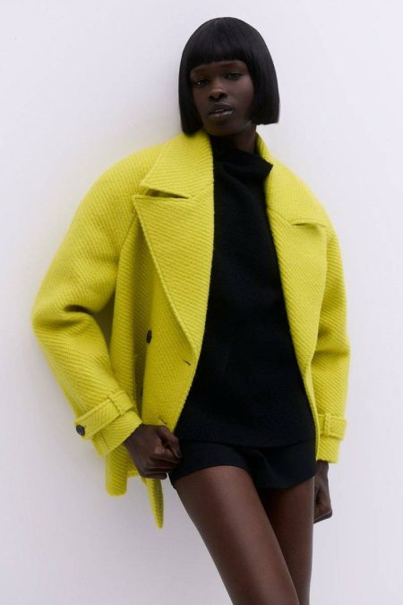 Karen Millen Women Textured Wool Blend Short Pea Coat Pale Blue Tailoring