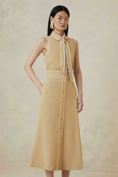 Karen Millen Women The Founder Contrast Tipped Sleeveless Tailored Shirt Dress Tailoring