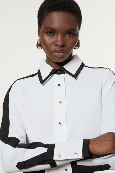 Karen Millen Women Tops Ivory Color Block Twill Woven Shirt