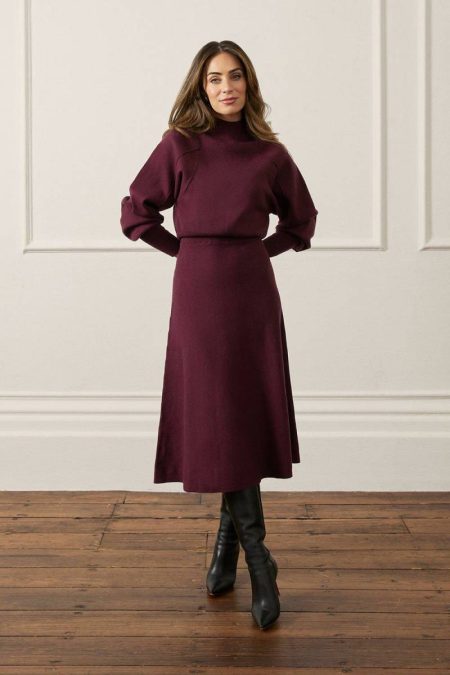 Karen Millen Women Wool Look Rounded Sleeve Knit Midi Dress Midi Dresses Navy