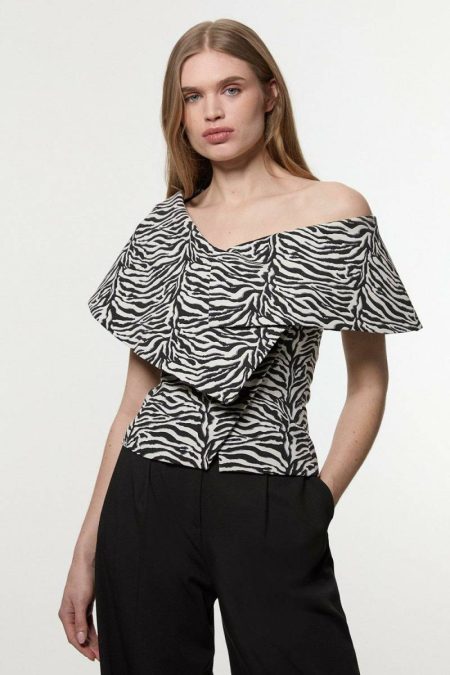 Karen Millen Women Zebra Jacquard Assymetric Neck Tailored Jacket Zebra Tailoring