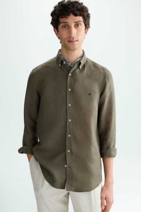 Khaki Linen Shirt Purificacion Garci Shirts Men