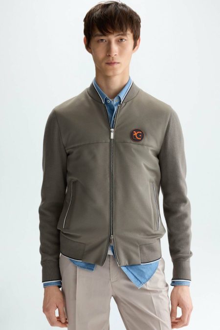Khaki Men Knitwear Quilted Cotton Knit Bomber Jacket Purificacion Garci