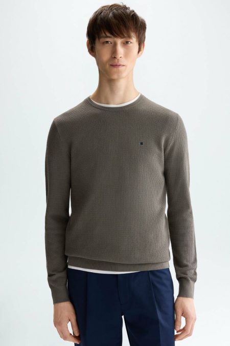 Khaki Men Sweatshirts Purificacion Garci Textured Pima Cotton Sweater