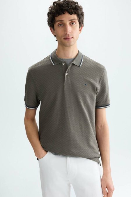 Khaki Purificacion Garci Polo Shirts Cube-Shaped Textured Polo Shirt Men