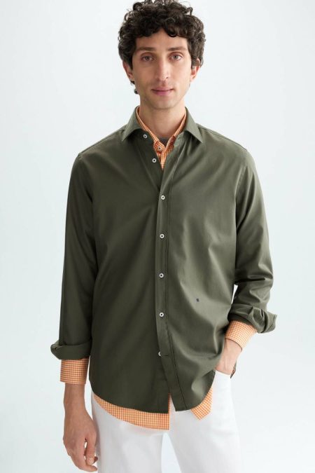Khaki Shirts Spread Collar Twill Shirt Purificacion Garci Men