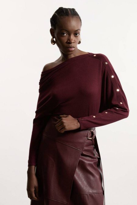 Khaki Viscose Blend Asymmetric Knit Sweater Women Tailoring Karen Millen