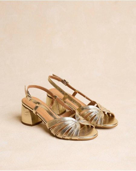 Kiwa Strappy Sandal Gold Heels Polín Et Moi Women