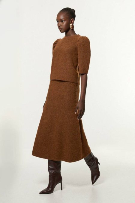 Knitwear Alpaca Wool Fluffy Full Knit Skirt Women Karen Millen Ivory