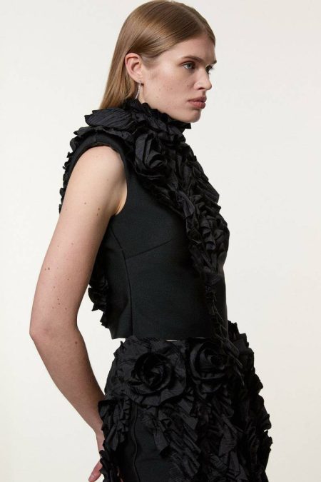 Knitwear Figure Form Bandage Knit Woven Rosette Detail Top Women Karen Millen Red
