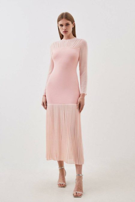 Knitwear Figure Form Woven Bandage Knit Mix Dress Karen Millen Women Blush