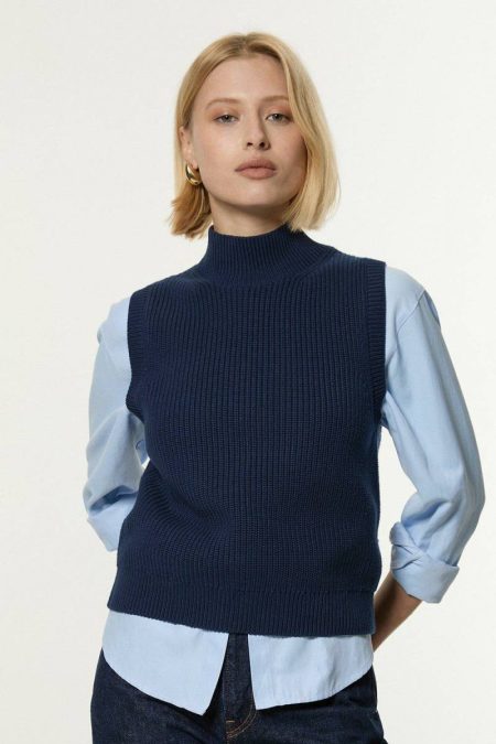 Knitwear Karen Millen Navy Ribbed Cotton Knitted Tank Women