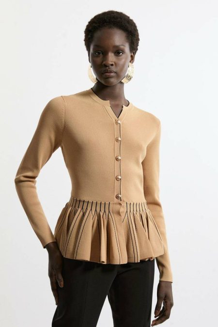 Knitwear Karen Millen Viscose Blend Knit Peplum Jacket Mono Women