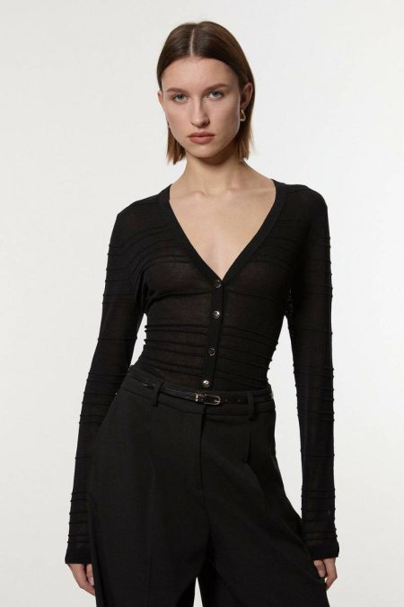 Knitwear Lightweight Stitch Detail Knitted Cardi Black Women Karen Millen