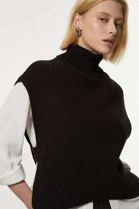 Knitwear Ribbed Tabbard Knitted Tank Karen Millen Cream Women