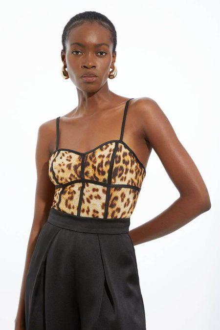 Lace Detail Power Mesh Jersey Strappy Bodysuit Tailoring Leopard Karen Millen Women