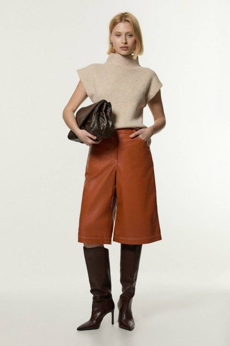 Leather 5 Pocket Bermuda Short Leather Karen Millen Women Copper