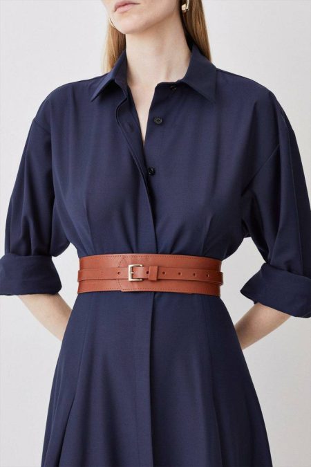 Leather Buckle Trim Belt Leather Tan Karen Millen Women