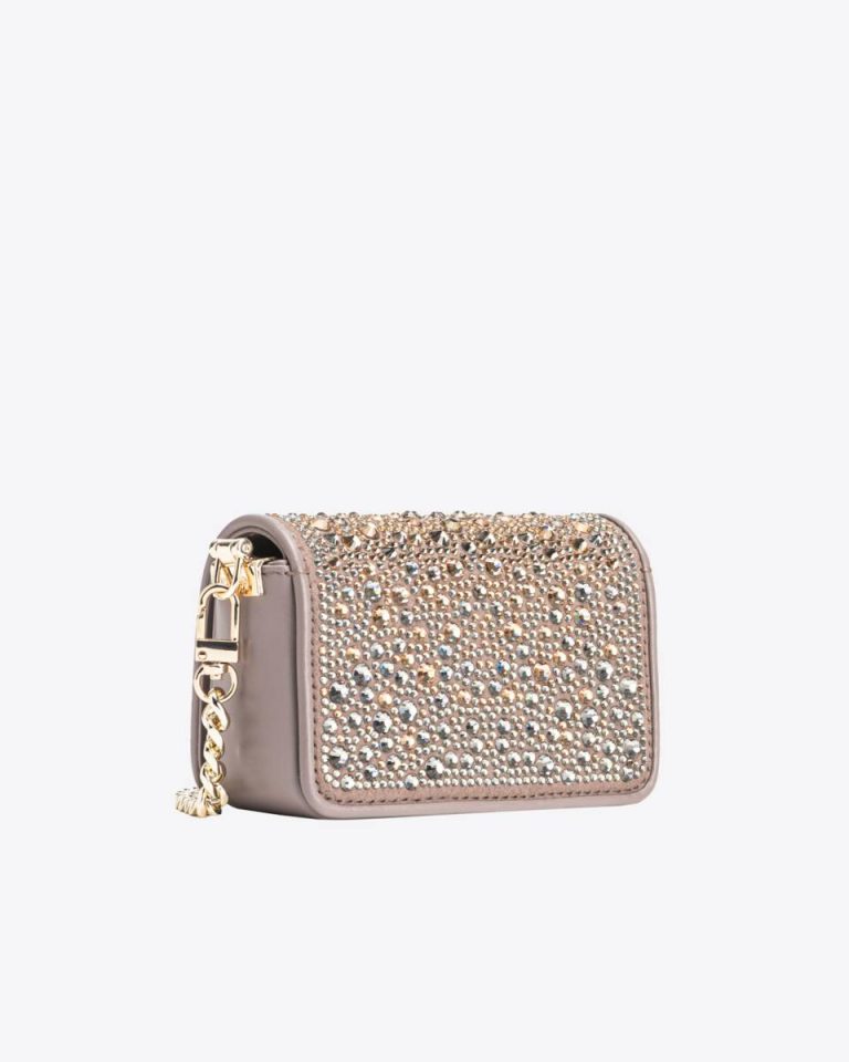 Leather Goods Beige - Iron-Light Gold Rhinestone-Detailed Micro Love Bag Clutch With Detachable Shoulder Strap Pinko - Image 2